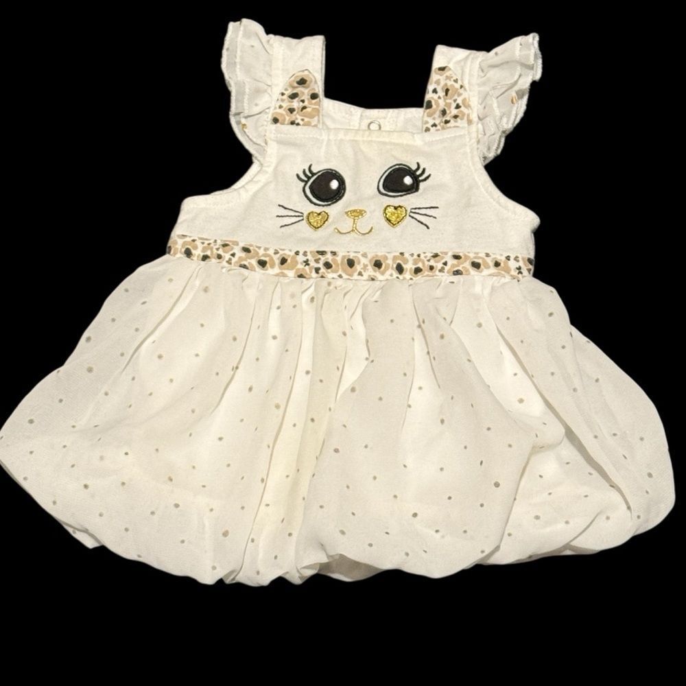 Princess Rose Face Sleeveless Dress White With Sparkles and Balloon Skirt 6-9 Mo